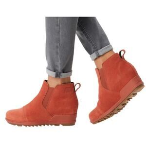 SOREL Evie Pull On Bootie Waterproof Suede Leather Wedge Ankle Booties Sz 6